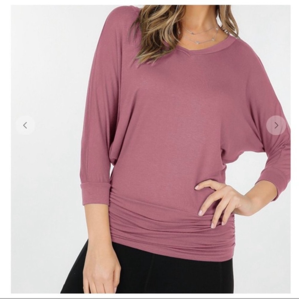 Mauve Color Knit Dolman Sleeve Top